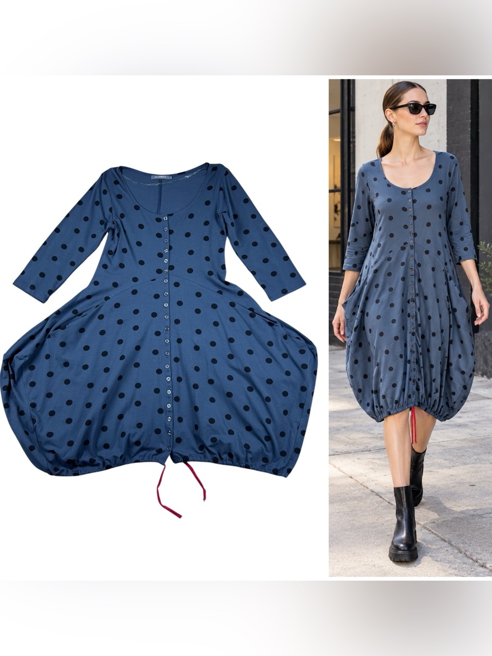 Alembika Barb Cocoon Shirt Dress 4 US 12-14 Balloon Polka Dot Pockets Lagenlook